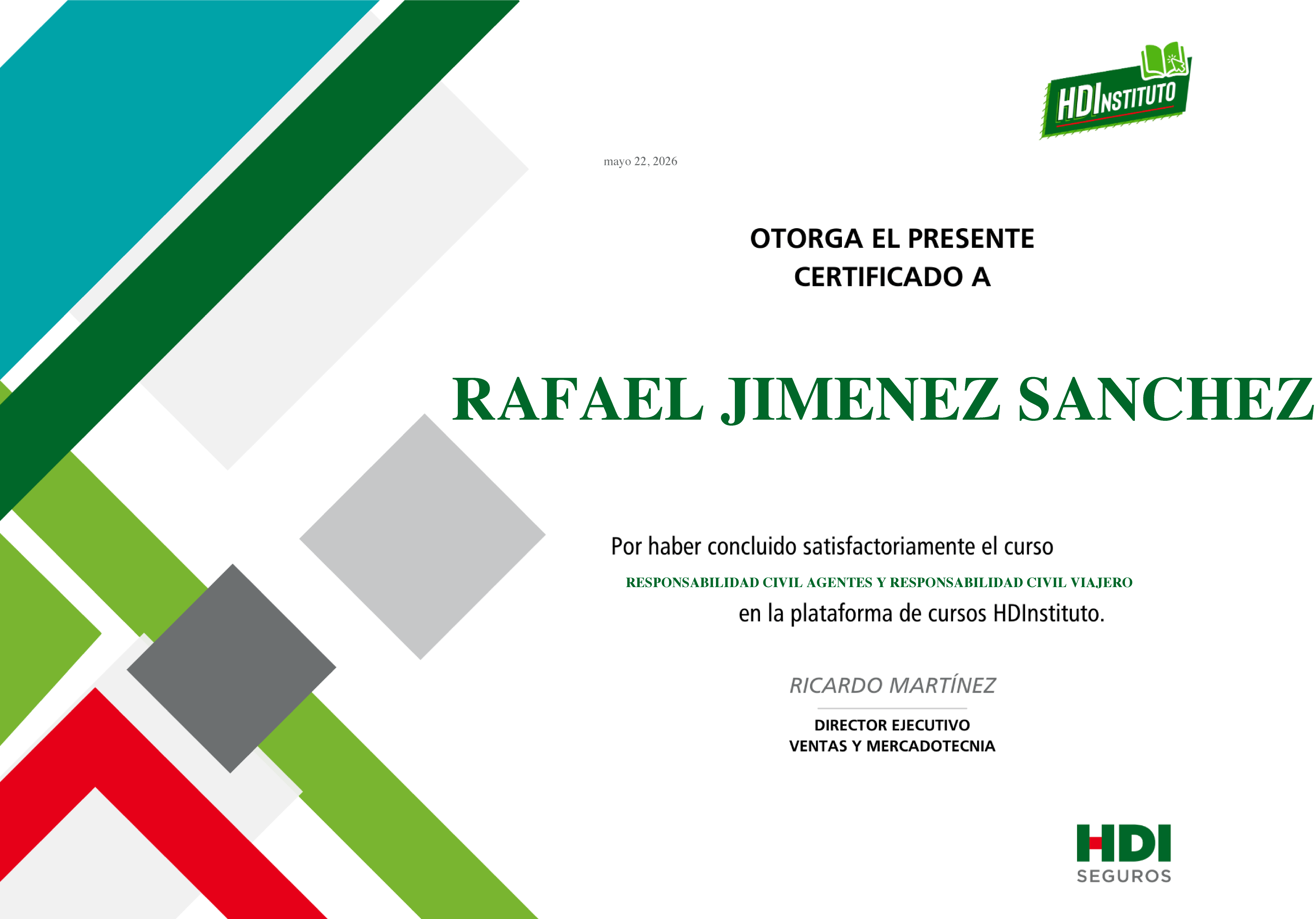 Certificado RC Agente - Viajero